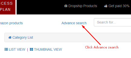 wholesale2b dropship products advance search link example screenshot