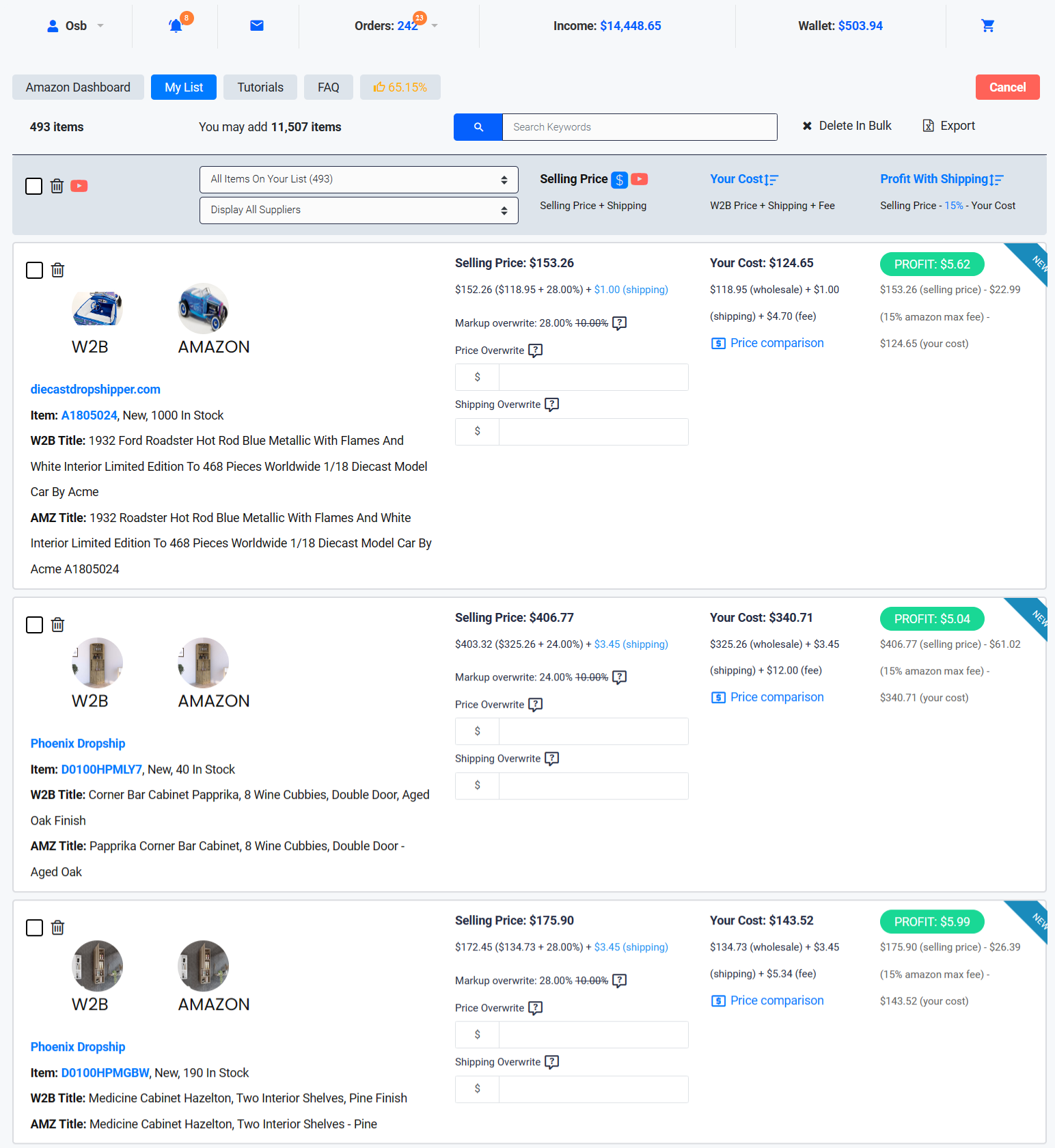 Amazon Dashboard Wholesale2B