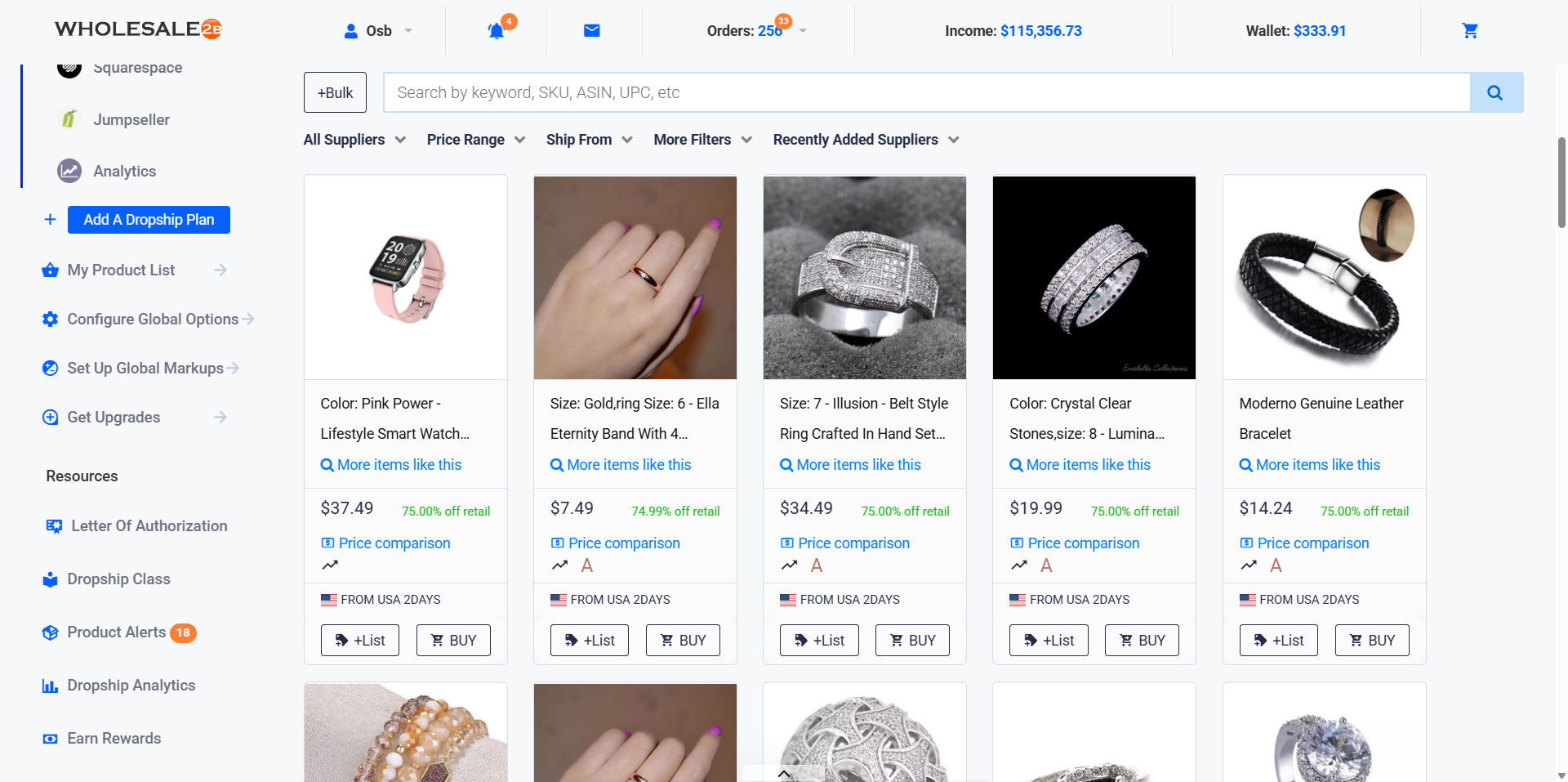 Wholesale2B Jewelry Dropshipping